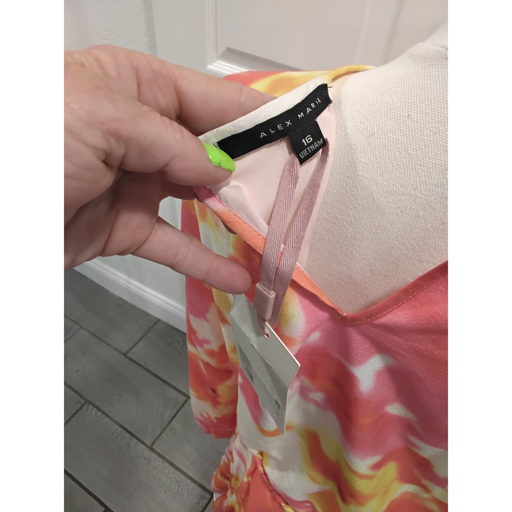 Alex Marie DSH Riley Tie Dye Floral Mini‎ Dress Pink Orange Cream Size 16 NWT - Picture 8 of 8